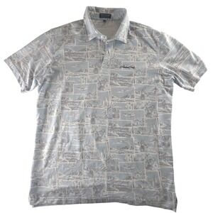 Peter Millar Crown Crafted Mens L Blue Scenic Hawaii Print Polo Shirt MS22EK582S